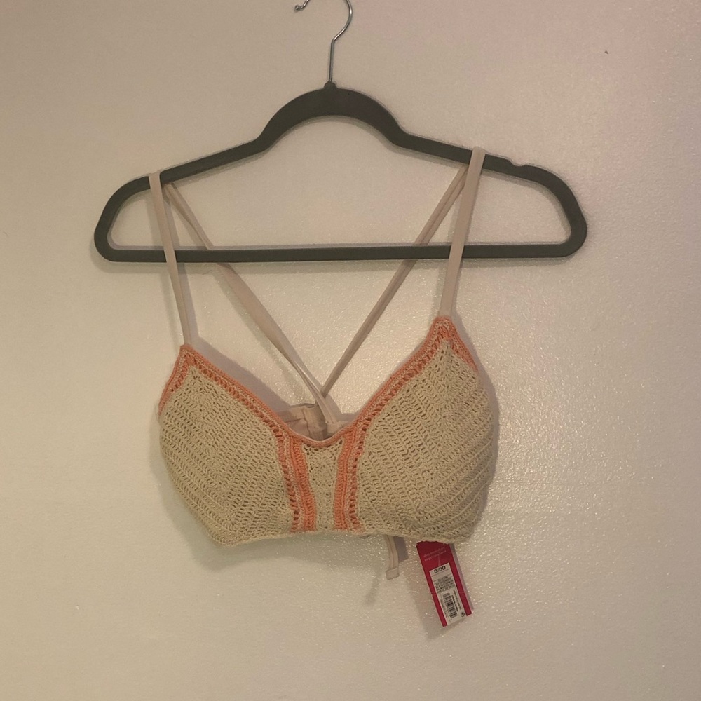 White and Pink Crochet Bikini Top